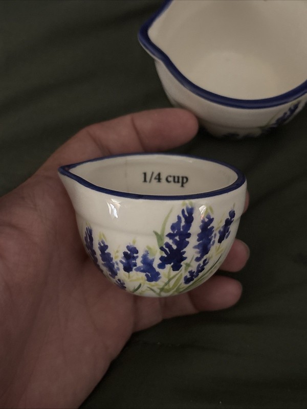 Haven Key Ceramic Nesting Measuring Cups Handpainted Blue White Florals Cottage gallery