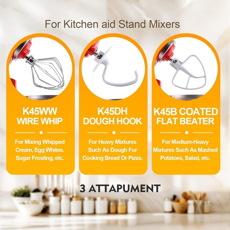 3-Piece Kit Attachments for Kitchenaid Tilt-Head Stand Mixer, Accessories Stainl gallery