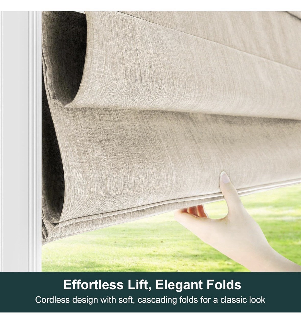 Cordless Roman Shade, Light Filtering Privacy Liner, Textured Belgian Flax Fa... gallery