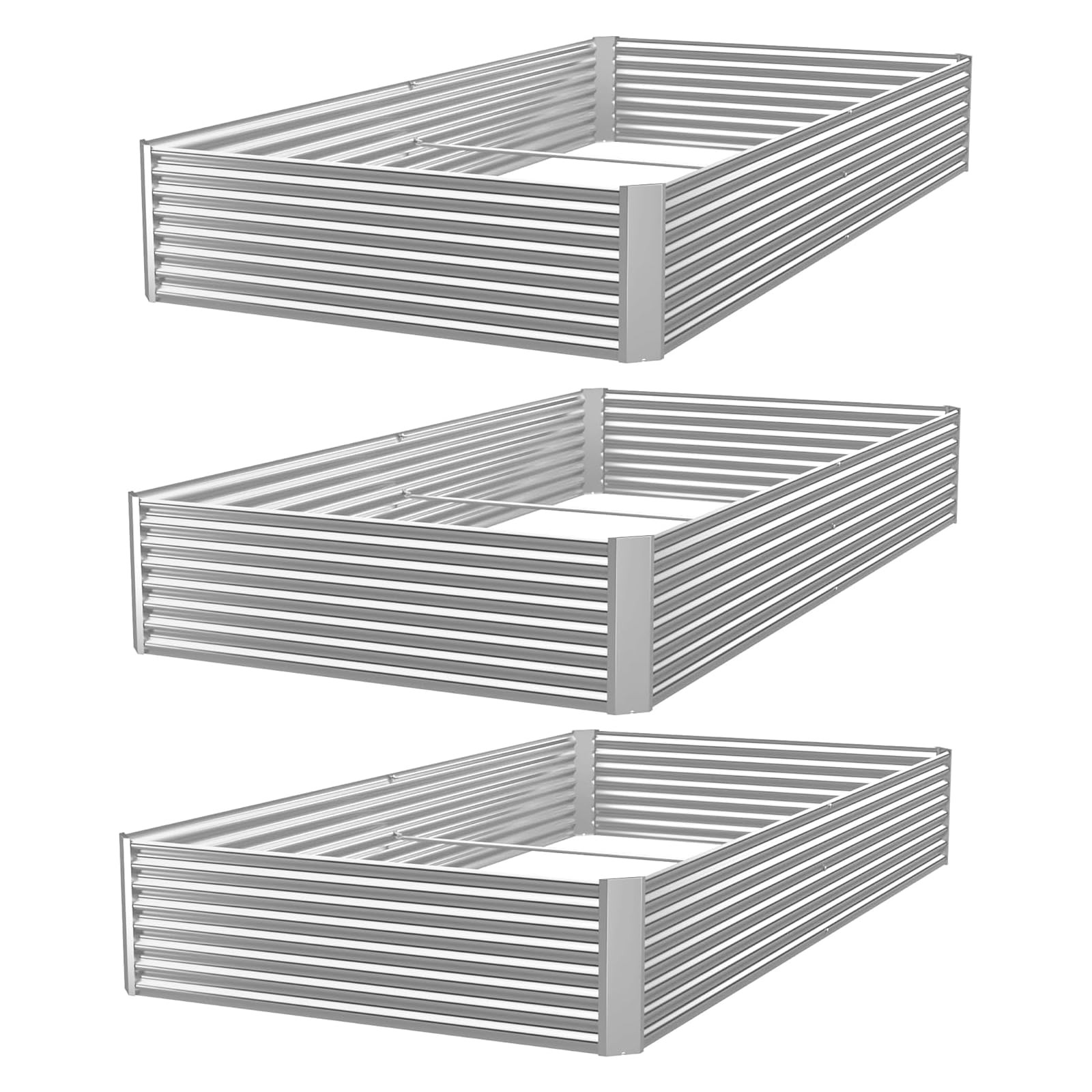 3 Pack Corrugated Galvanized Steel Raised Garden Bed Outdoor, Metal Above Gro... gallery