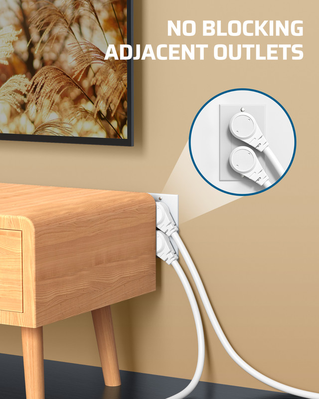 DEWENWILS 3 Pack Short Flat Plug Extension Cord 1 Foot 14 Gauge Heavy Duty White gallery