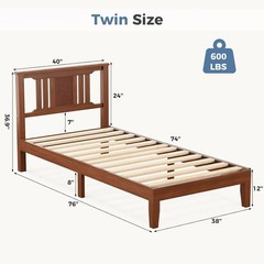 Solid Wood Bed Frame with Headboard Heavy Duty Platform Bed Frame Pine Wood