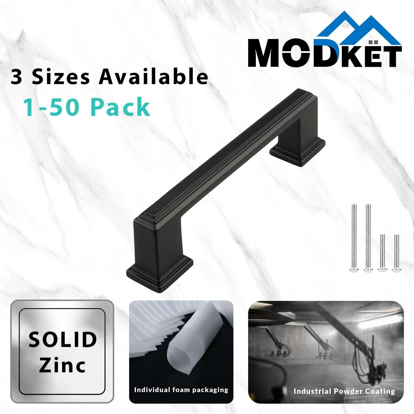 Square Matte Black Solid Cabinet Handles Pulls Kitchen Bathroom Modern Style gallery