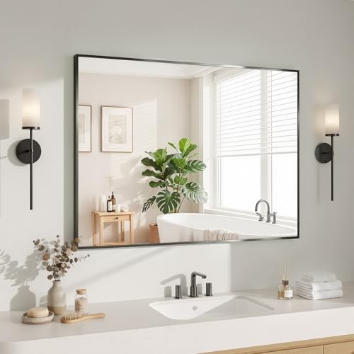 Mirrors for Wall, 30x40 Inch Bathroom Mirror, Rectangular 40"L x 30"W Black gallery