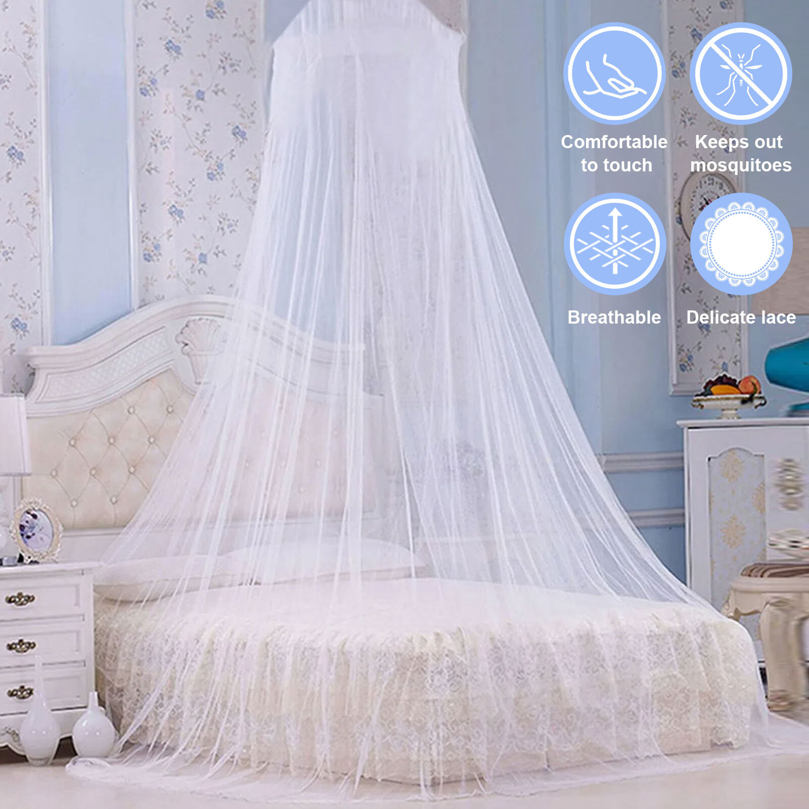 Mosquito Net Bed Queen Size Home Bedding Lace Canopy Princess Elegant Netting US gallery