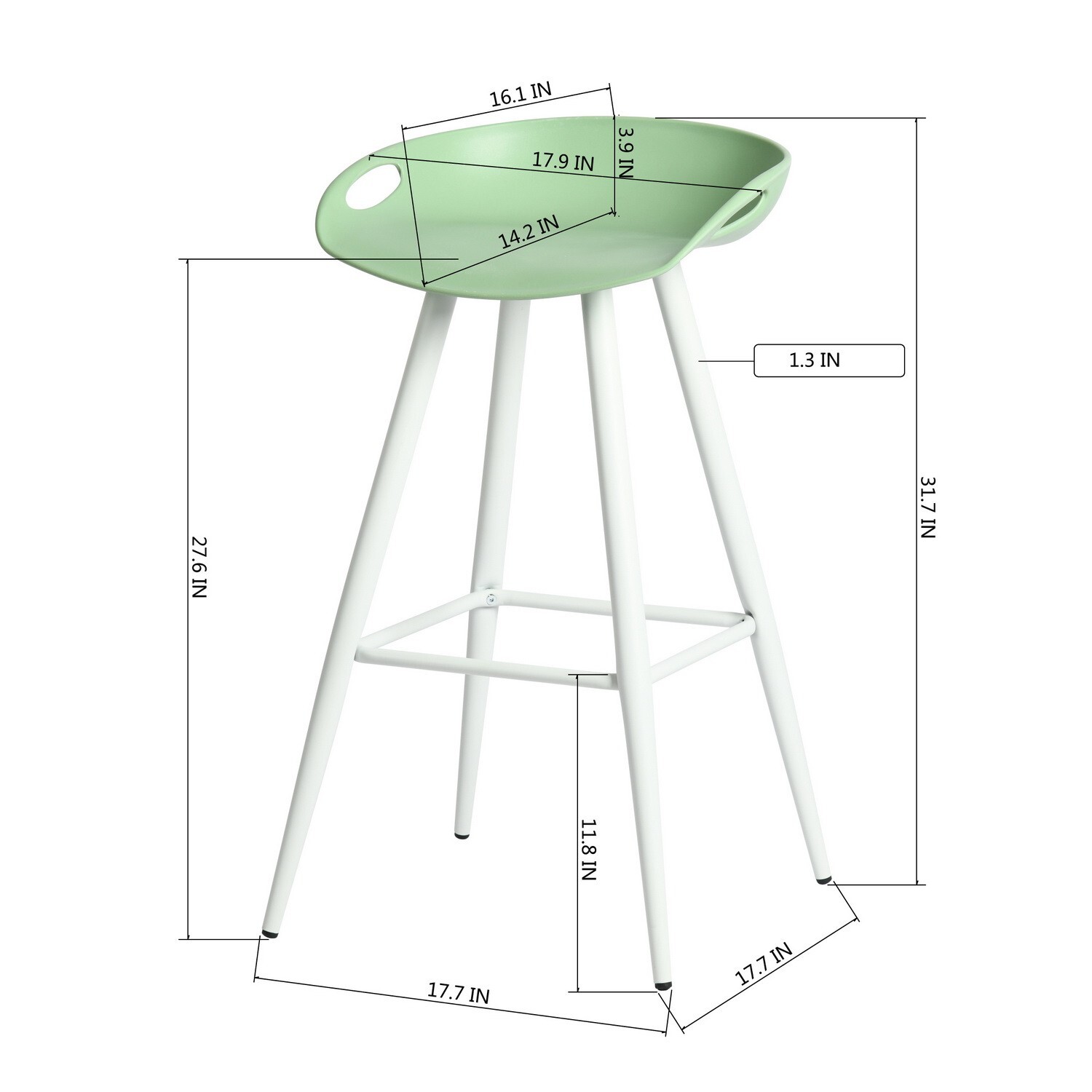 31.7" Simple Modern, High Counter Bar Stool, Low Back, White & Green - Set of 2 gallery