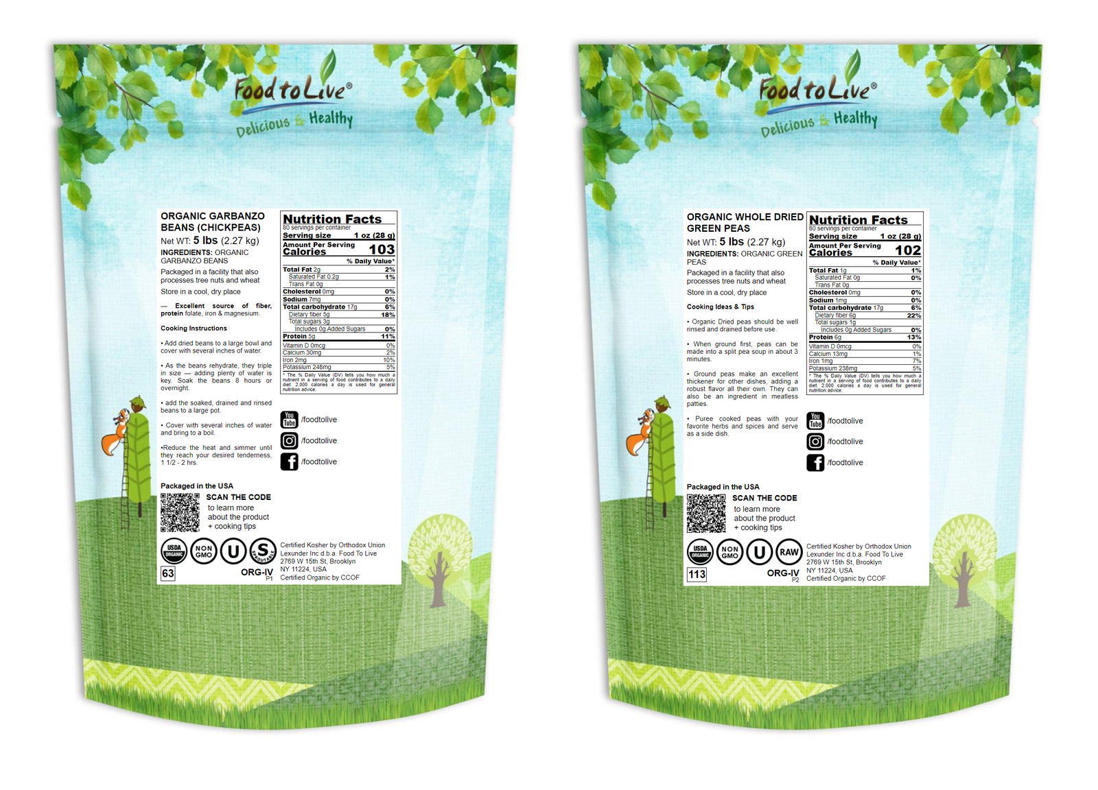 Organic Pulses Bundle, 2 Pack – Chickpeas (5 LB) and Whole Green Peas (5 LB) gallery