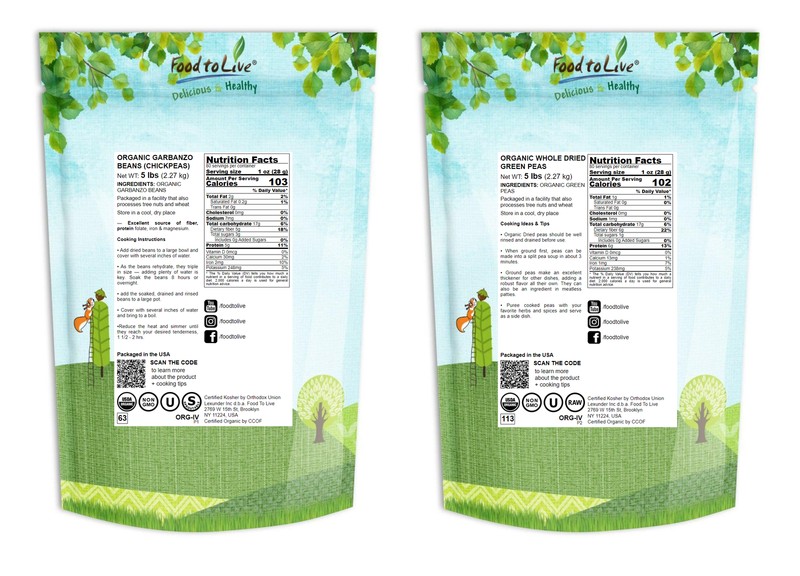 Organic Pulses Bundle, 2 Pack – Chickpeas (5 LB) and Whole Green Peas (5 LB) gallery