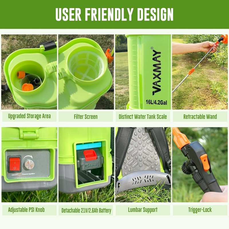 Battery Powered Backpack Sprayer 4 Gallon, VAXMAY 100 PSI Electric Graden Spr... gallery