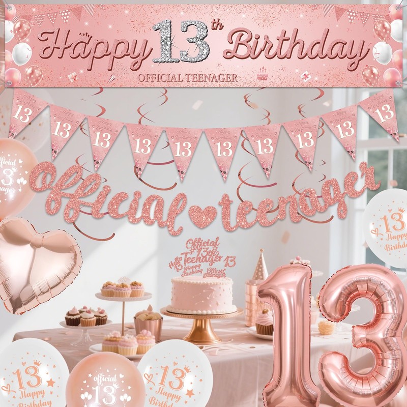 13th Birthday Balloons Decorations for Girls - Rose 15 cm x 20 cm, Gold gallery