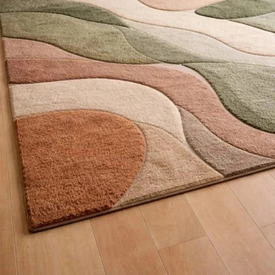 Modern Abstract Hand Tufted Area Rug in Sage Green Terracotta & Beige High Low gallery