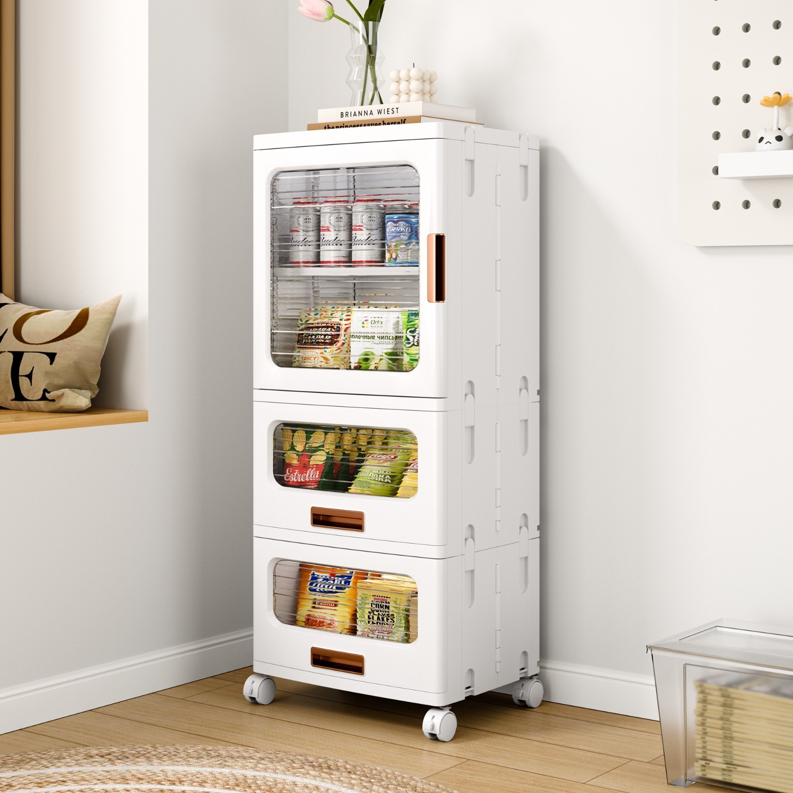 Multi Height Slim Storage Cabinet with Wheels Stackable Foldable Clear Door gallery