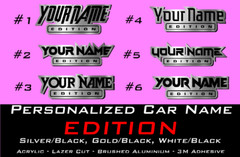 Car badge CUSTOM TEXT “EDITION” Emblem, Car emblem BRUSHED SILVER Text Name Logo
