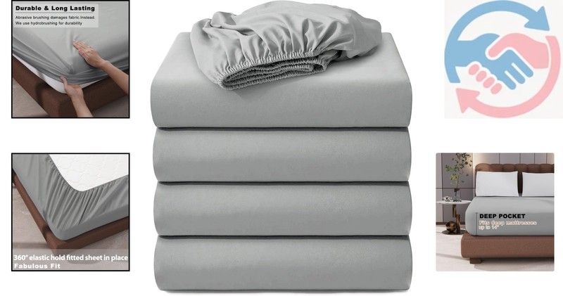 4-Pack Hotel Quality Queen Fitted Sheets, 100% Microfiber, Light Gray, 60"x80" gallery