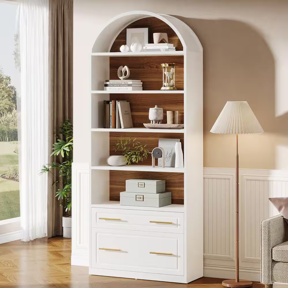Eulas 77 In. Tall White Engineered Wood 5-Shelf Standard Bookcase W/ File Cabine gallery