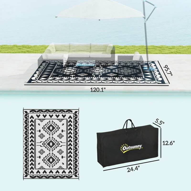 Black White Rhombus Patchwork Outsunny Outdoor Rug, 8' x 10' Floor Mat gallery
