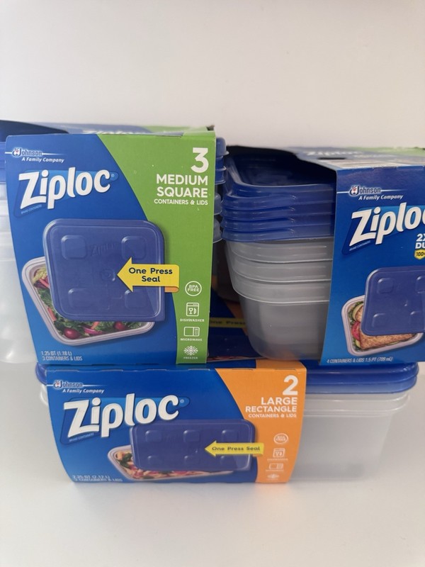 9 SETS Ziploc One Press Seal Large Rectangle/ Med Square/ Sm Square Containers gallery