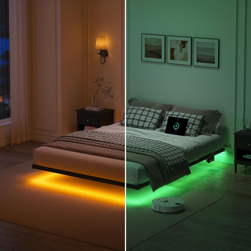 Full Size Floating Bed Frame with LED Lights & Charging Station, Easy Assembly gallery
