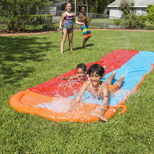 H2OGO! Double Lane 18 Foot Water Slide with Sprinkler Drench Pool - Age 3+ NEW gallery