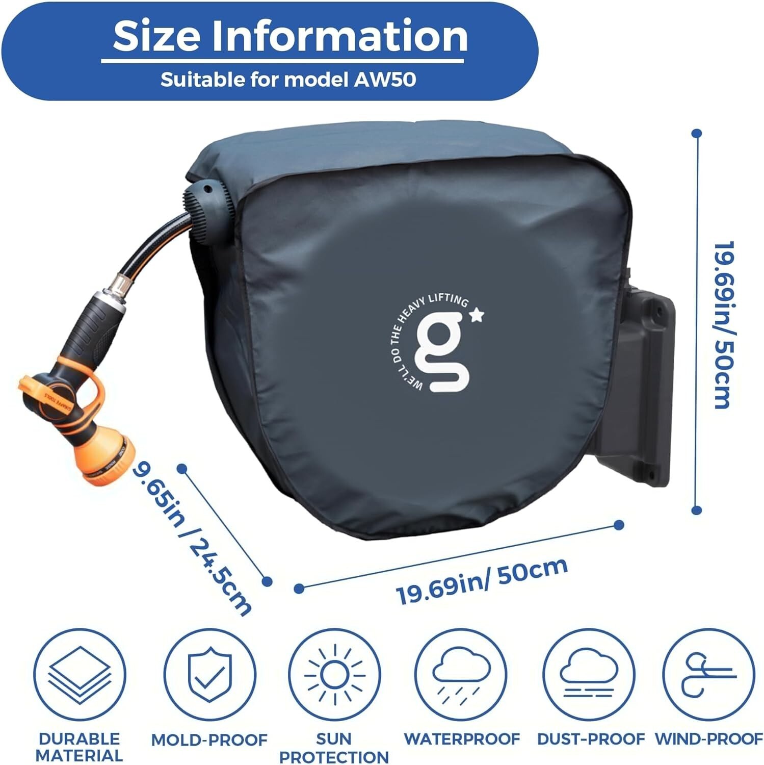 Giraffe Tools AW50 Retractable Garden Hose Reel Cover UV Resistant, Anti-Fading gallery