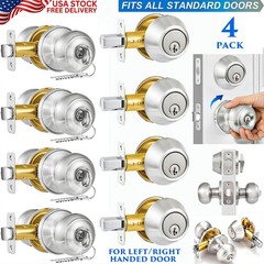 4 PACK KEYED ALIKE DOOR KNOBS LOCK DEADBOLT HEAVY DUTY EXTERIOR ROUND HANDLE SET
