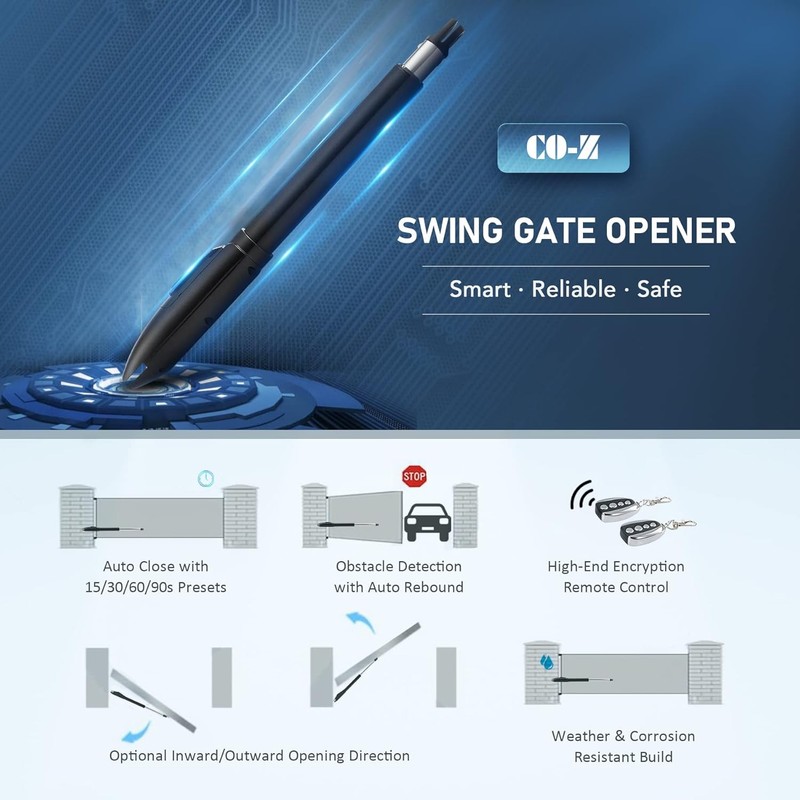 Automatic Swing Gate Opener Kit 660 lb 18 ft with Remotes & Keys gallery