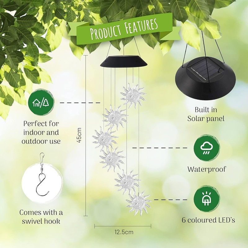 LED Sun Wind Chime Solar Powered Lights Color-Changing Yard Garden Decor 1Pack gallery