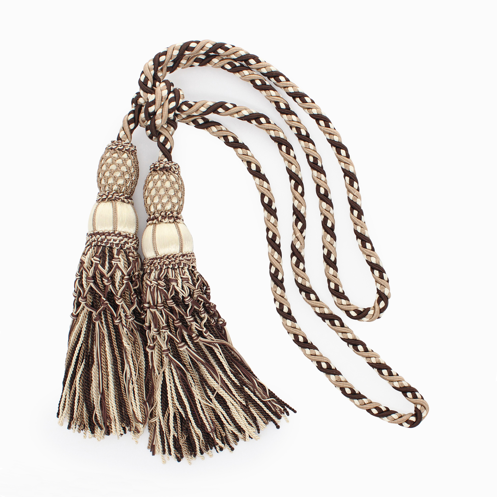 10" Double Tassel Tieback Mocha Brown, Beige, Ivory - EL19 [Invidual] gallery