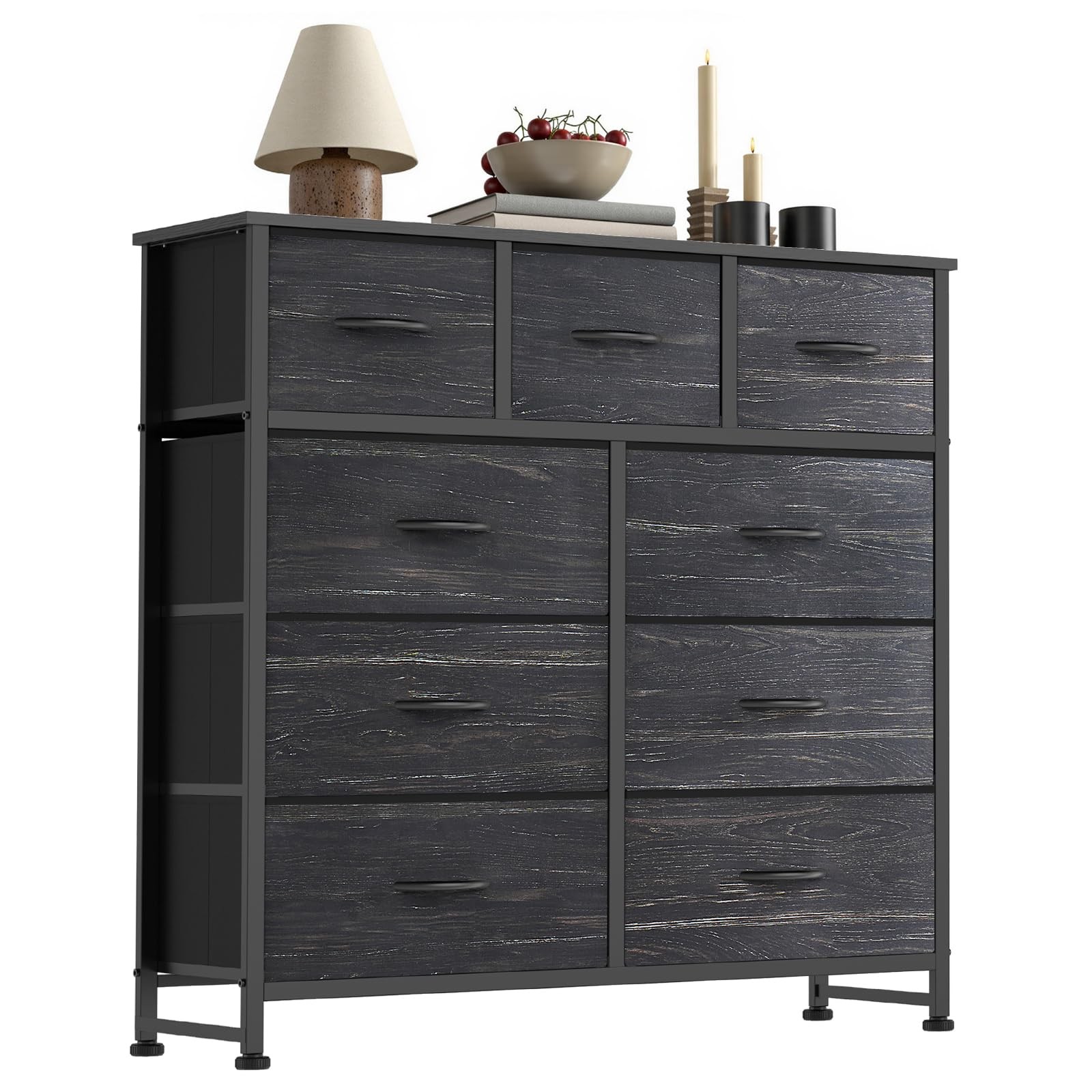 9 Drawer Fabric Dresser Storage Tower Black Wood Grain CAB-9BC-BKWD Sweetcrispy gallery