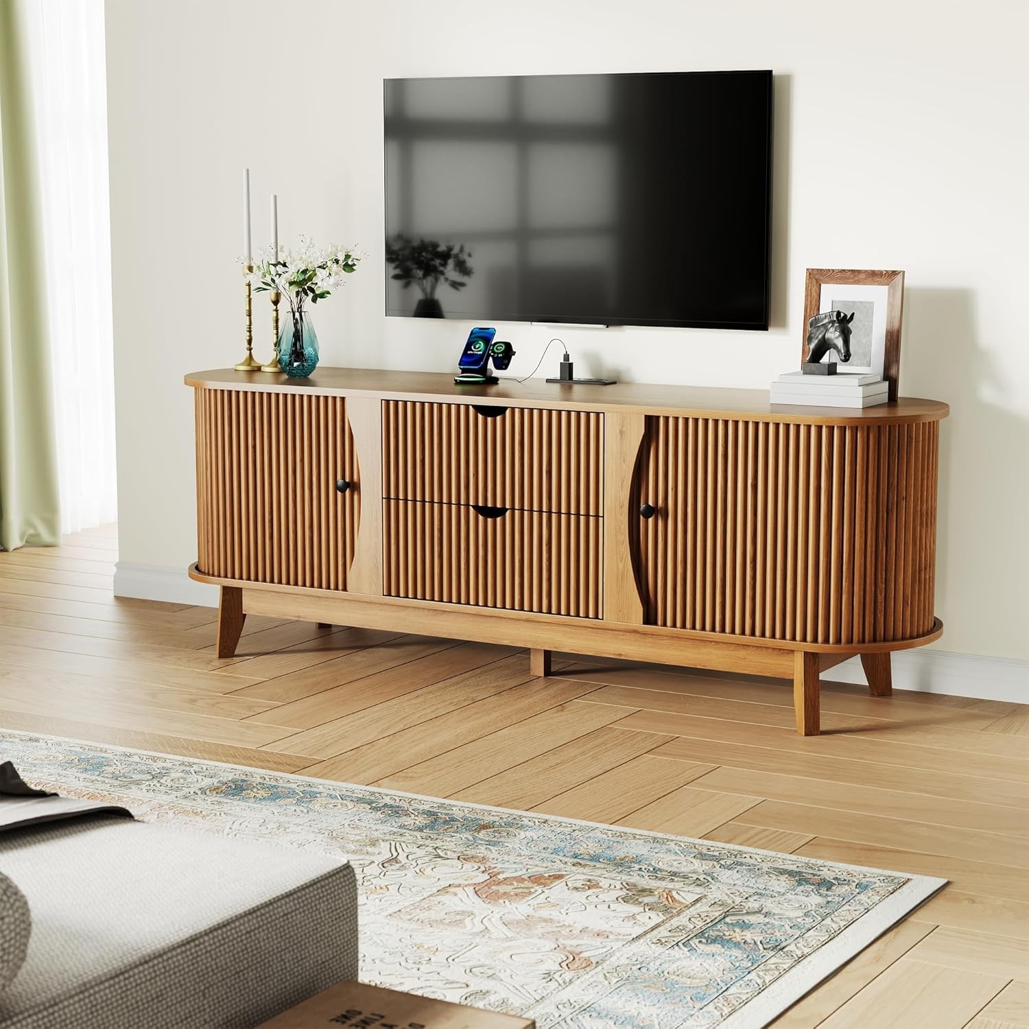 For 70" TV Stand Entertainment Center With 2 Doors & 2 Drawers TV Console Table gallery