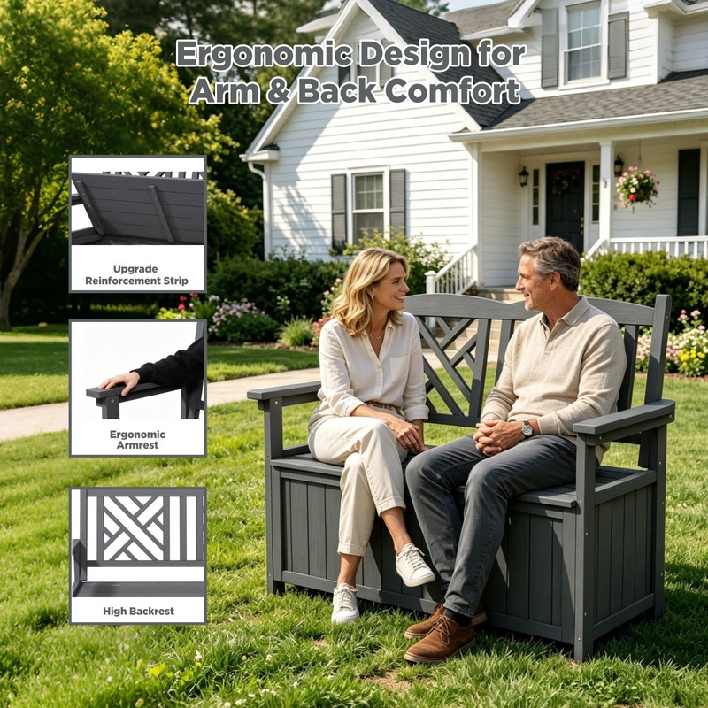 Outdoor Storage Deck Boxes with Backrest Armrest ,Waterproof Patio Storage Box gallery