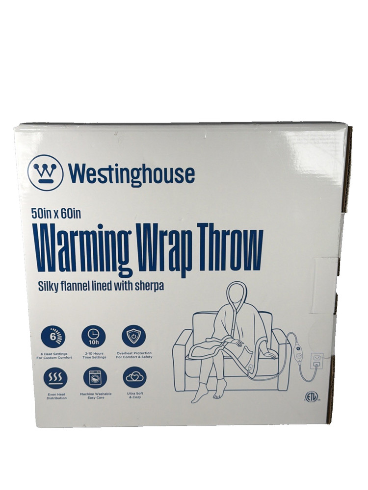 Westinghouse Warming Throw 50 x 60 Silky Flannel Sherpa Electric Heated Blanket