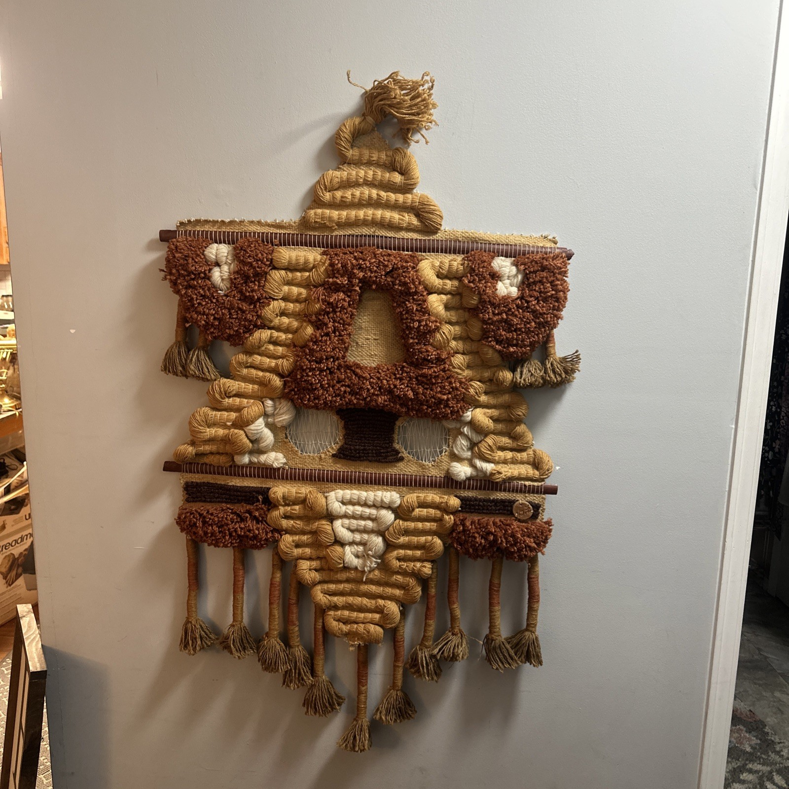 Vintage Retro BOHO Macrame Wall Hanging Art Beading Wood 30x48 gallery