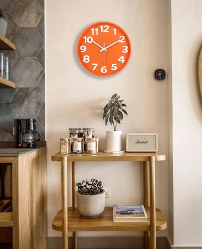 12-Inch Modern Indoor Outdoor Wall Clock, Minimalist Orange Design, 12''orange gallery