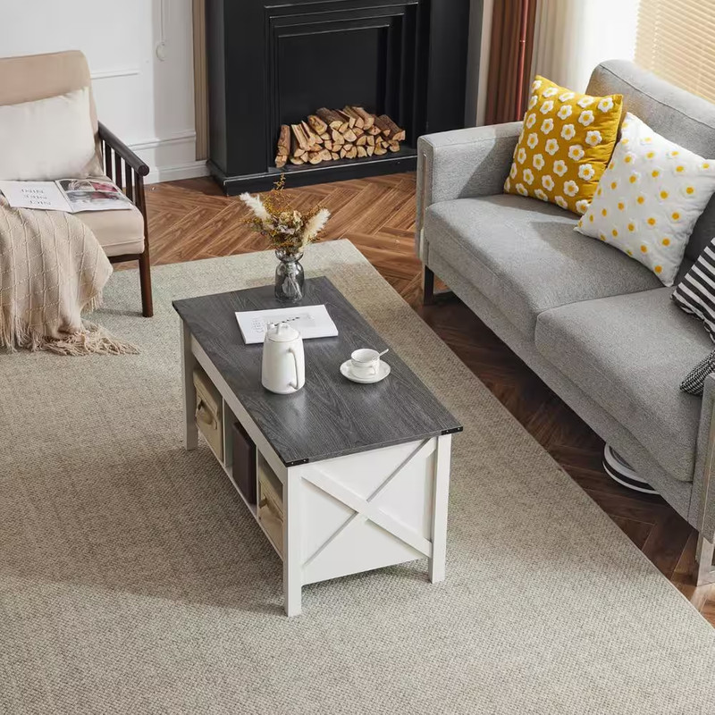 VINGLI 37. 8In Gray Rectangle MDF Coffee Table with Extendable Lifting Function gallery