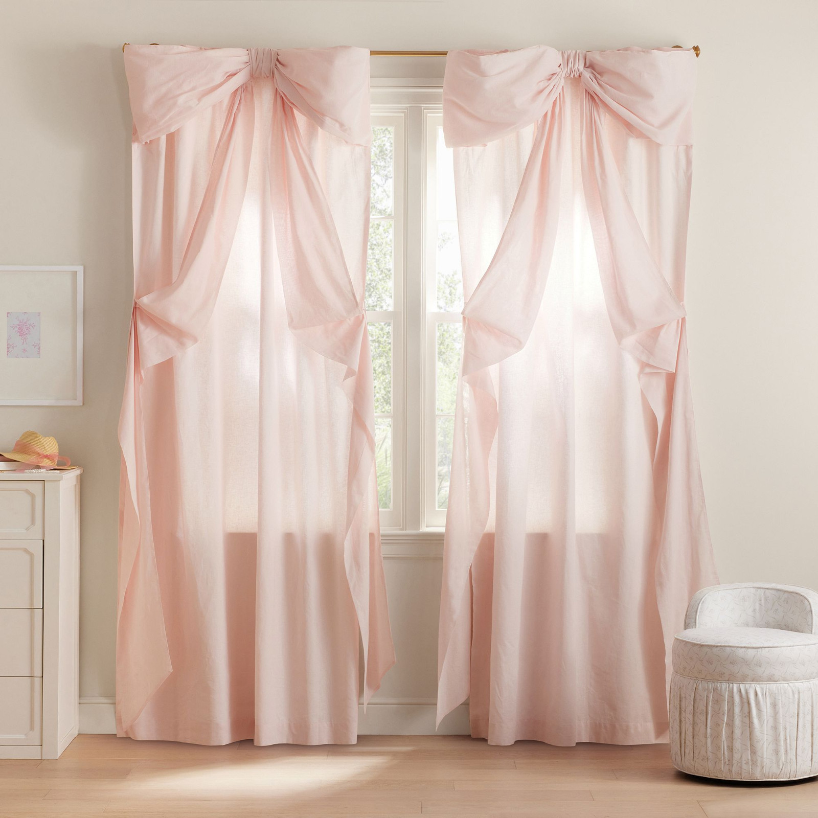Potterybarn LoveShackFancy Oversized Bow Light-Filtering Curtain Blush 52"W x 96 gallery