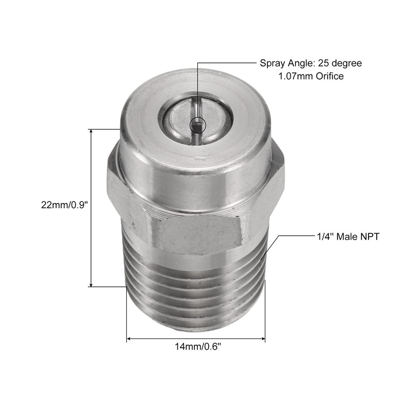 4Set Threaded Nozzle Tips with 1.07mm Orifice 1/4" Male NPT 25 Degree gallery