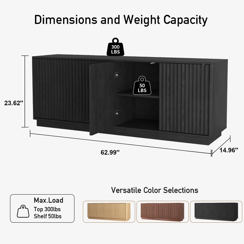 63'' Fluted Sideboard Buffet Cabinet TV Stand Console Table with Storage 4 Doors gallery