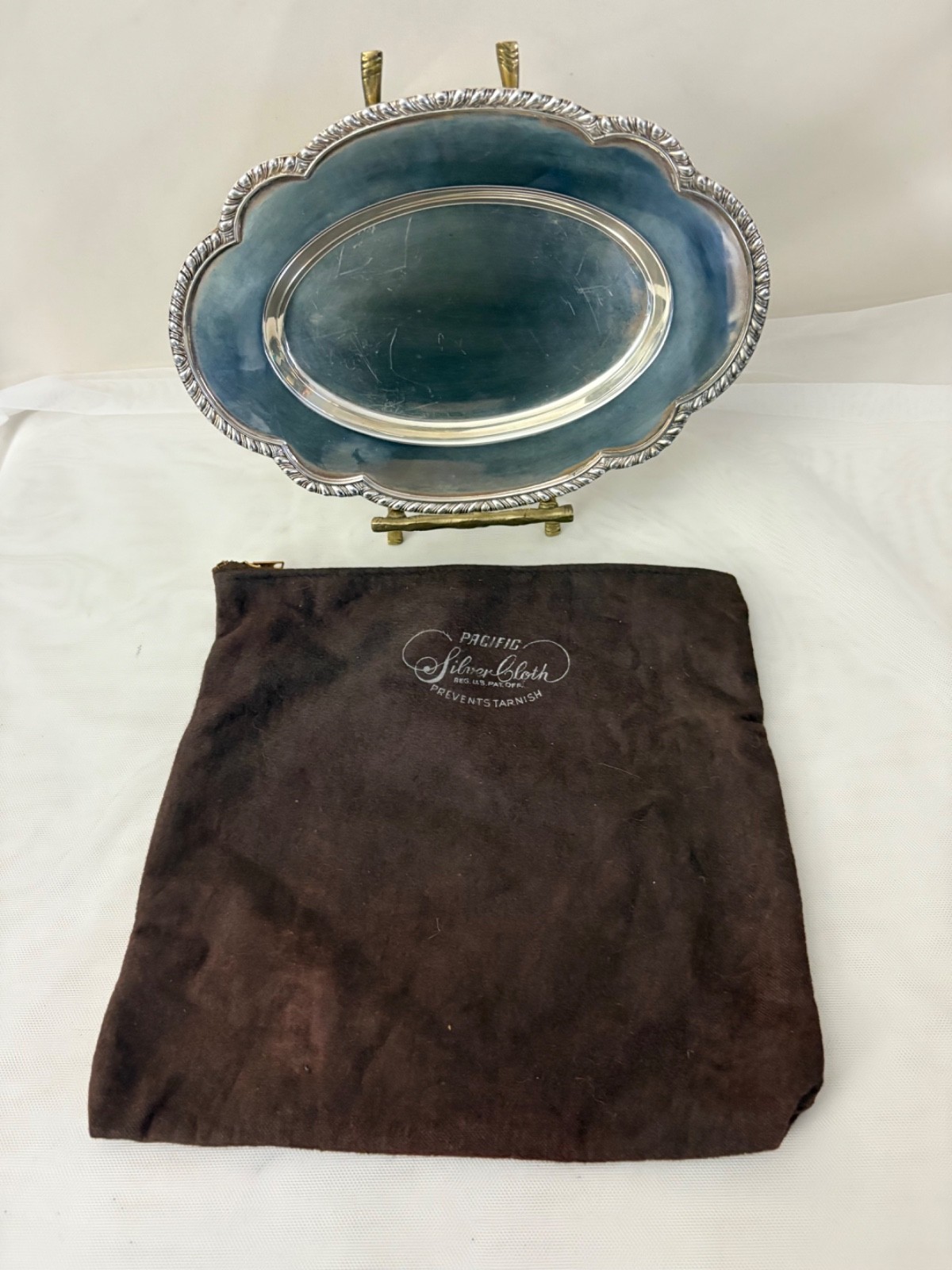 Vtg Wallace M601 MELFORD Silver Plate Oval Serving Tray 9" w/Anti Tarnish Bag gallery