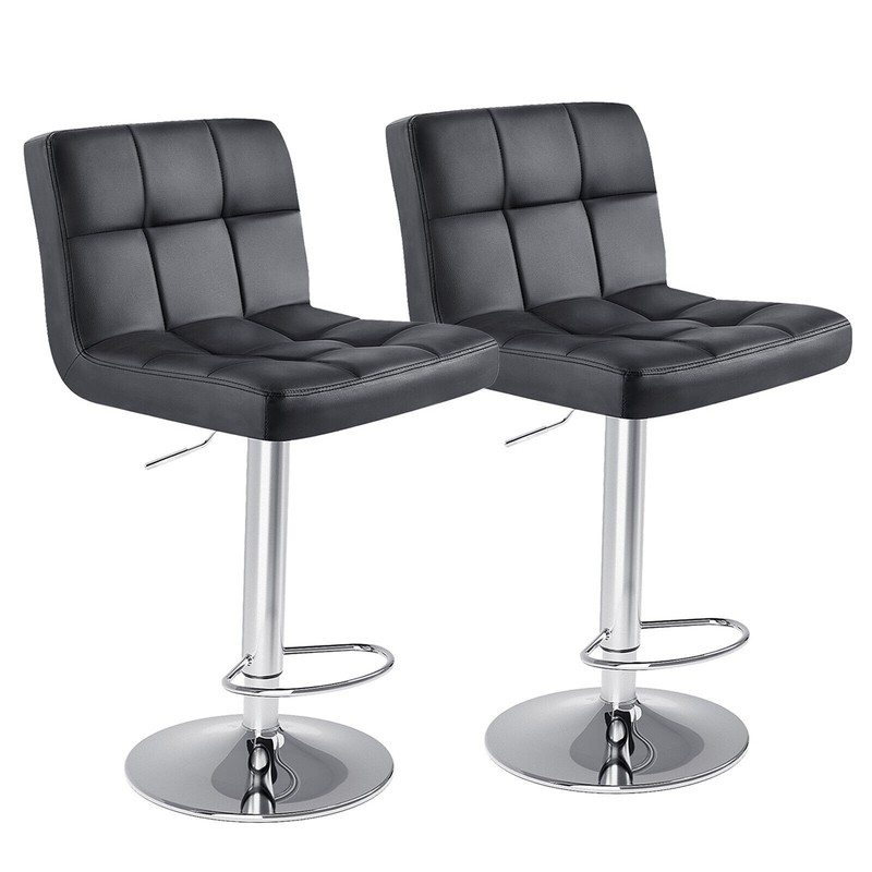 2 Set Bar Stools with Back Armless Adjustable Swivel PU Leather Kitchen Seat gallery