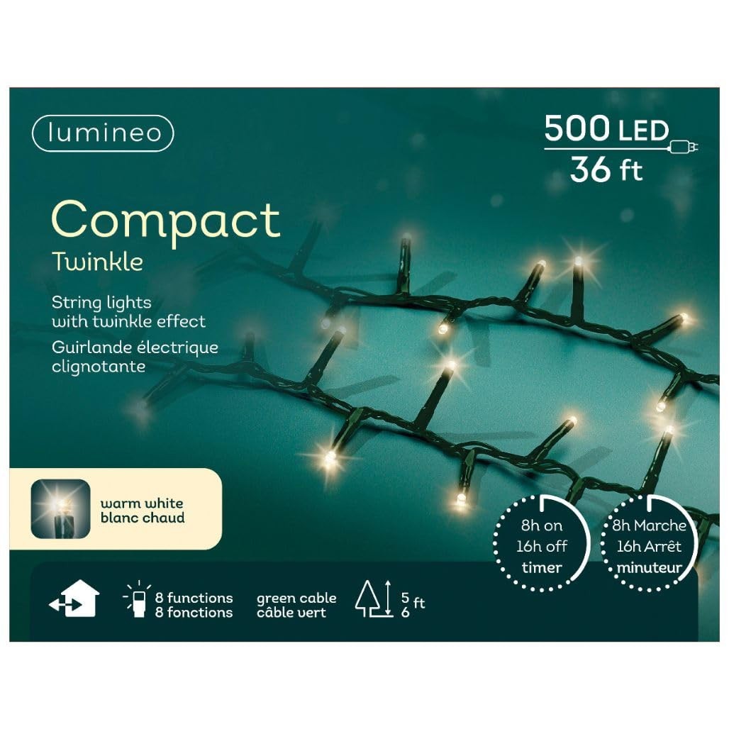 500 LED Warm White Christmas Compact Lights Set, Green Wire, Timer Included, ... gallery