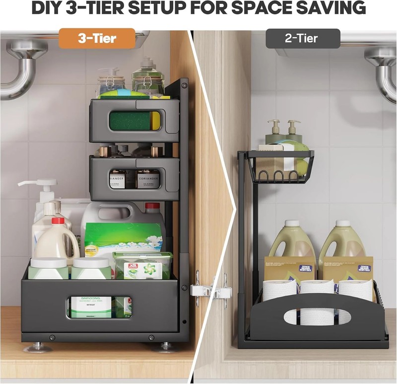 2 Pack Under Sink Organizer,Pull Out Cabinet Organizer with Smooth Cylindrical R gallery