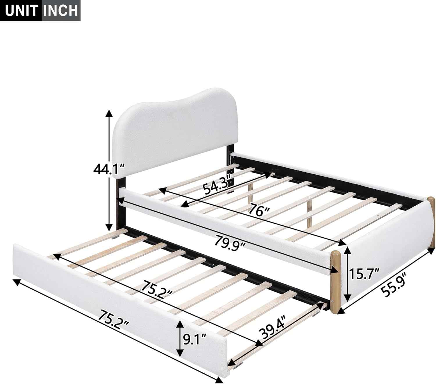 Full Size Upholstered Platform Bed with Wood Supporting Feet and Twin Size Trund gallery