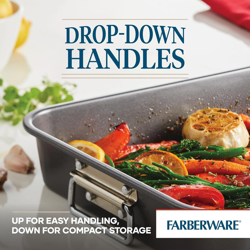 Bakeware Nonstick Roaster with Flat Rack, Roasting Pan with Rack for Home Cookin gallery