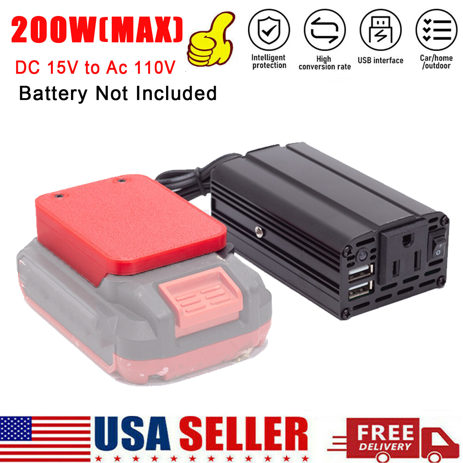 Battery Power Inverter Converter For Bauer 20V Battery DC 15-21V To AC 110V gallery