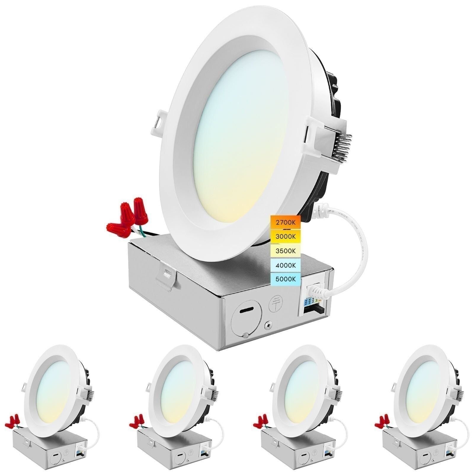 Luxrite 5" LED Recessed Light J-Box 18W 5CCT 1600LM Dimmable Wet Rated 4 Pack gallery