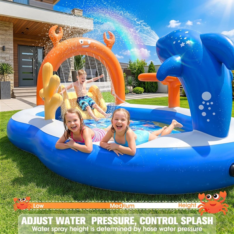 Large Inflatable Play Center Kiddie Pool with Slide Sprinkler Splash Pad 120x70 gallery