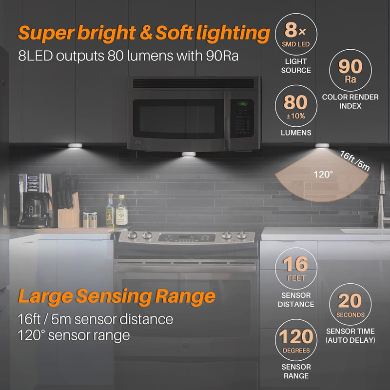 STAR-SPANGLED 3 Pack 3.1” Motion Sensor Lights Indoor AA Battery Operated, Stick gallery