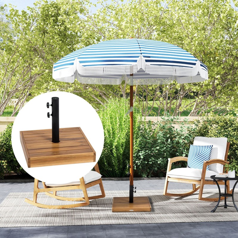 Square Concrete Umbrella Base: 42lb, Acacia Exterior, 17.7" x 17.7", for Outdoor gallery