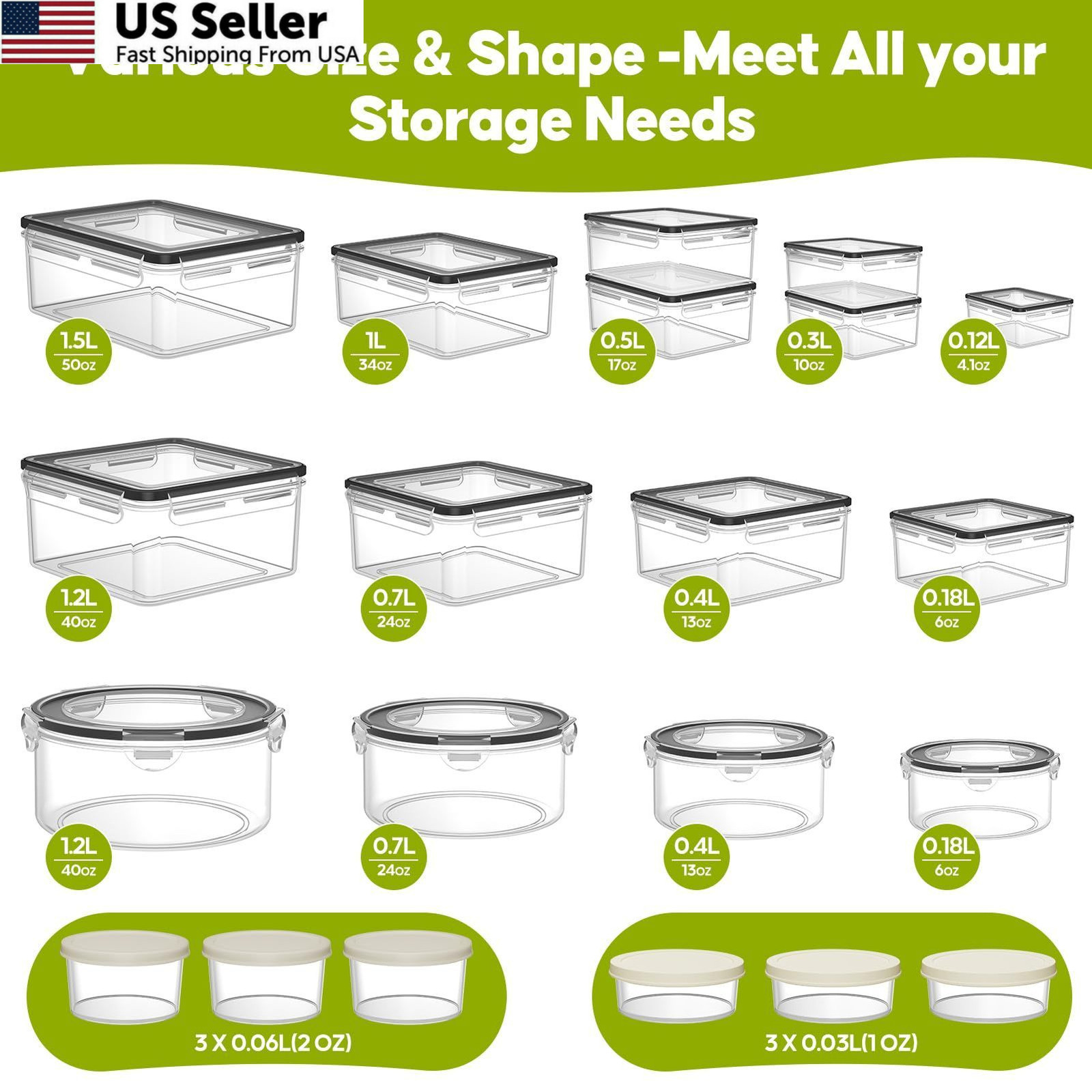 42 PCS Food Storage Containers with Volume-based (1 oz to 51 oz), 21 Pack gallery